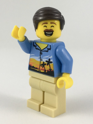 LEGO Minifigure-Hiker, Male Parent, Palm Tree Shirt, Moustache, Dark Brown Smooth Hair-Town / City / Recreation-cty909-Creative Brick Builders